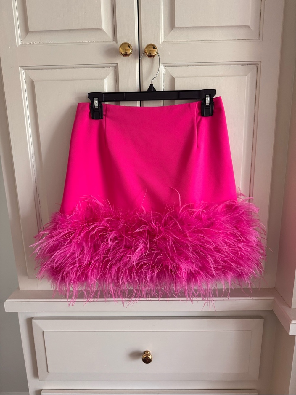 NADINE MERABI Hot Pink Feather-Hem Mini Skirt